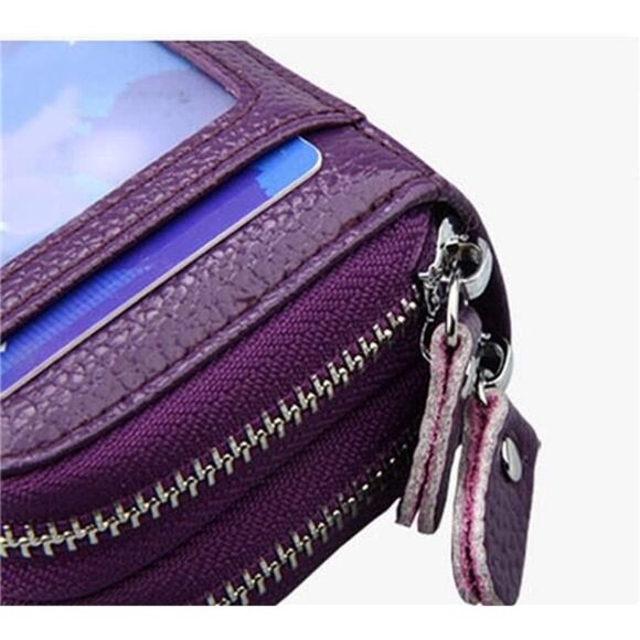 RFID Blocking Leather Zipper Card Wallet Small Purse Credit Card Case Holder - Picture 6 of 8